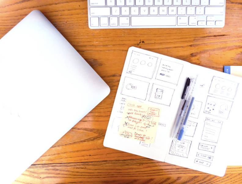 arbeitsplatz mit laptop und notizen