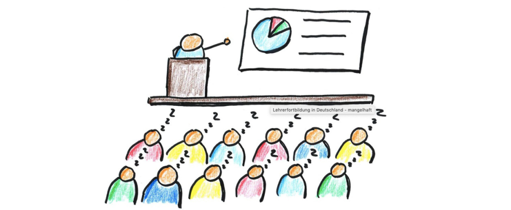 Fortbildungsmangel: Karikatur, schlafende Lehrer bei einer Fortbildung