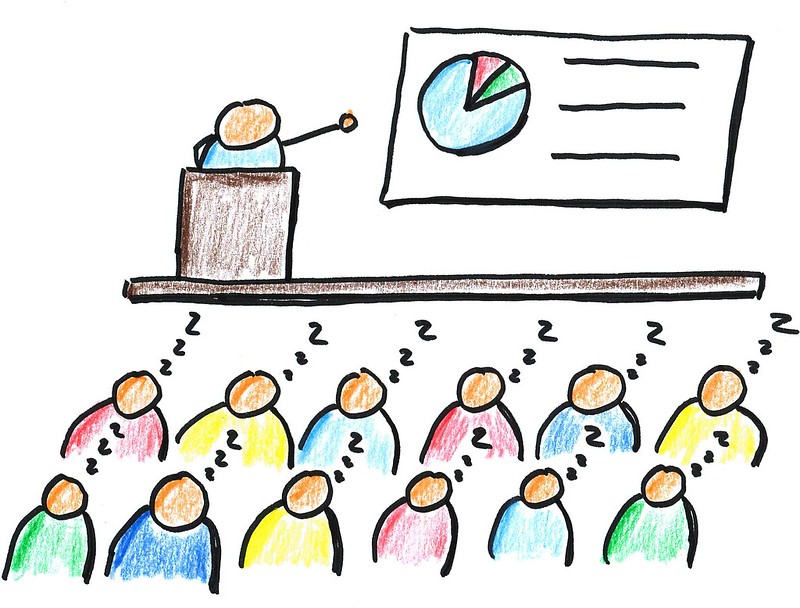 Fortbildungsmangel: Karikatur, schlafende Lehrer bei einer Fortbildung