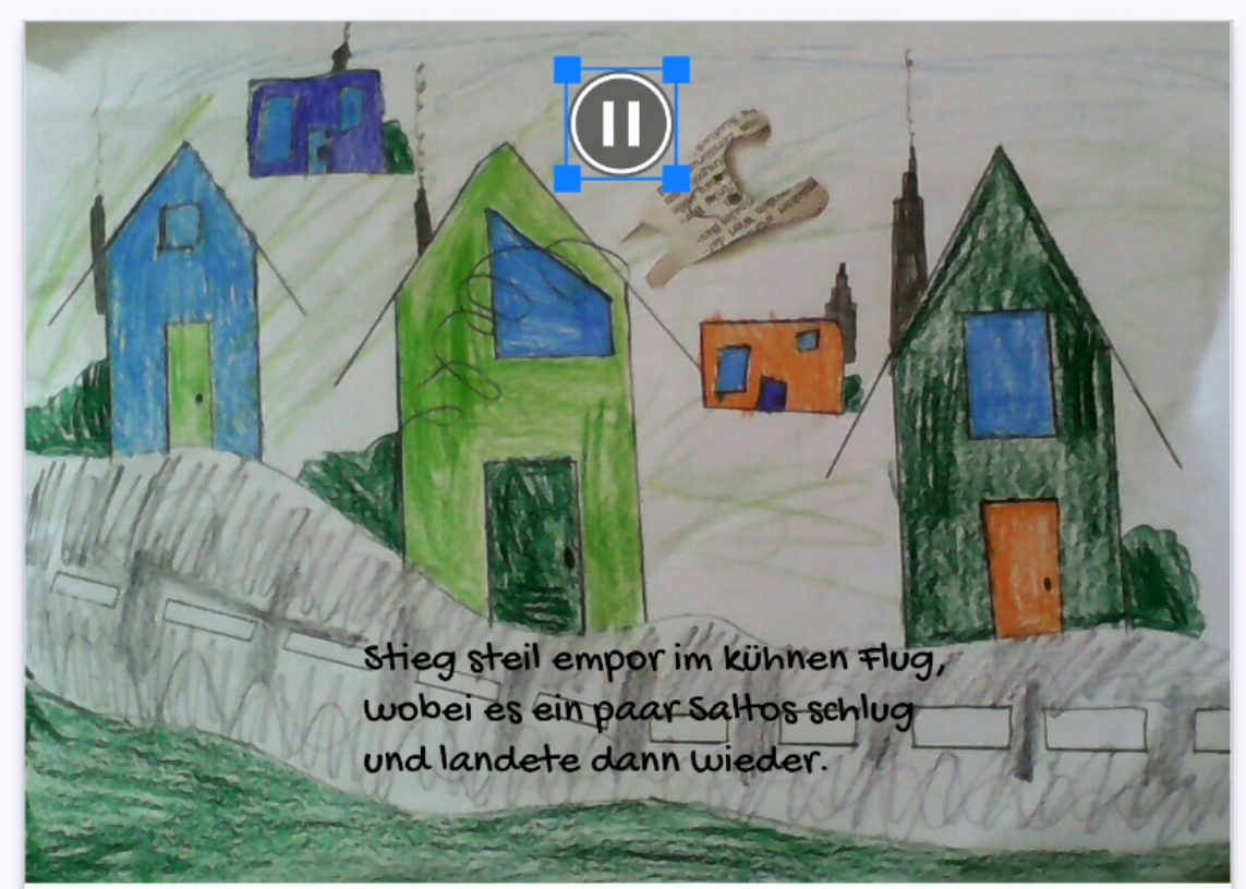 Digitale_Medien_Grundschule_Bookcreator Screenshot aus Bookcreator, gemalte Häuser und ein Gedicht