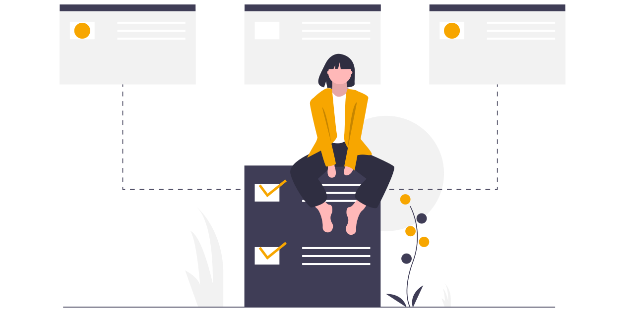 Grafik: eine Frau sitzt auf ihrem Kalender