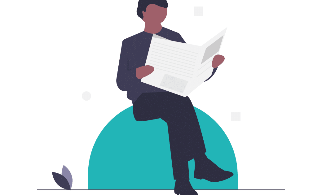 Grafik: Eine Person sitzt auf einem Ball und liest Zeitung.