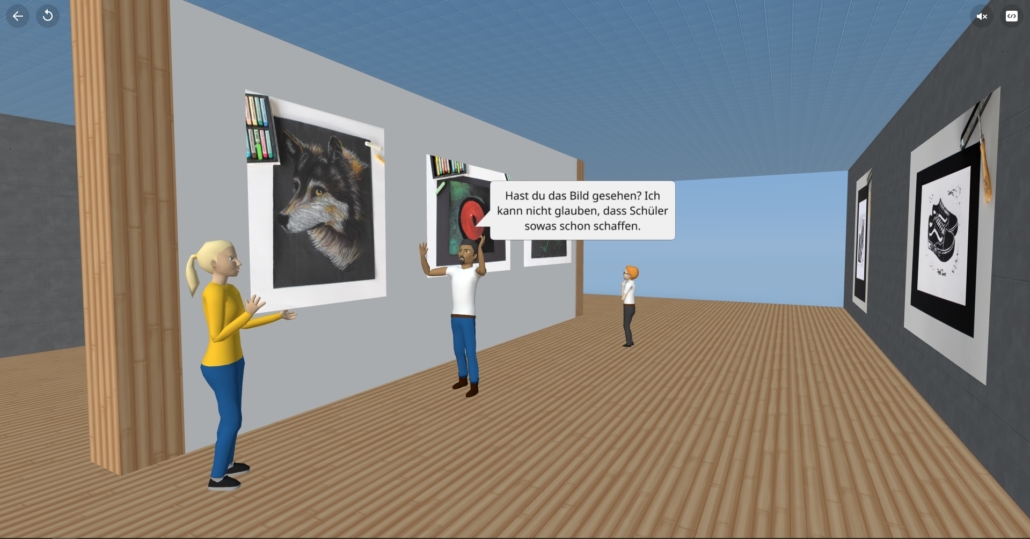 Virtuelle Welt mit Bildern von Schuelern (erstellt mit CoSpaces) Virtuelle Welten