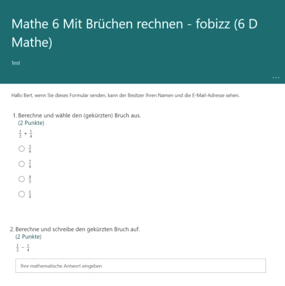 Microsoft Forms Schüleransicht