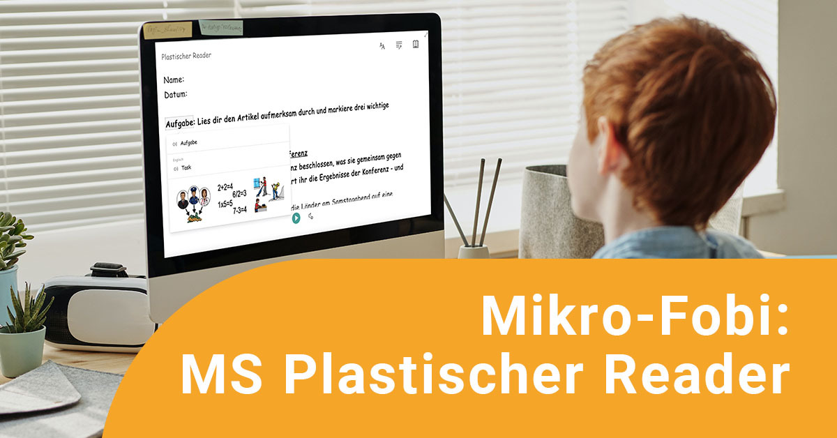 Online-Fortbildung-Plastischer Reader Junge vor einem Computer