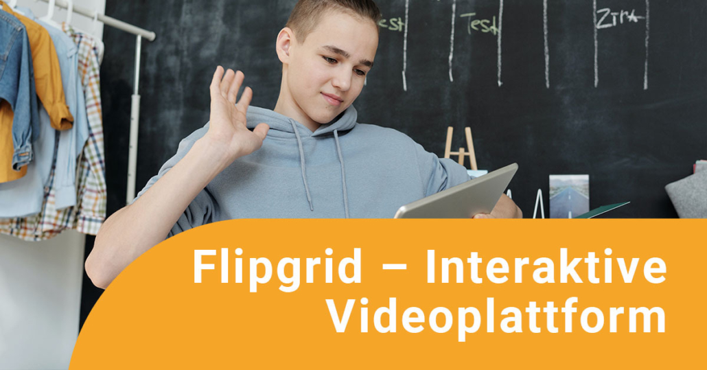 Online-Fortbildung-Flipgrid Junge erstellt mit einem Tablet eine Videoantwort
