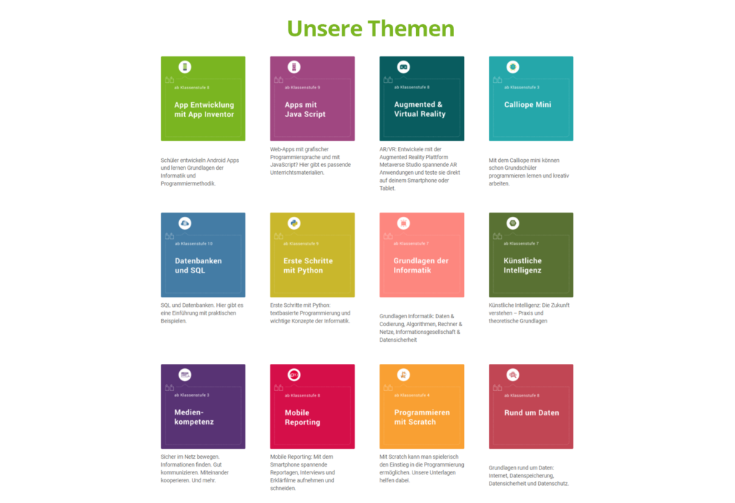 App Camps' Themen zum Einsatz im Unterricht