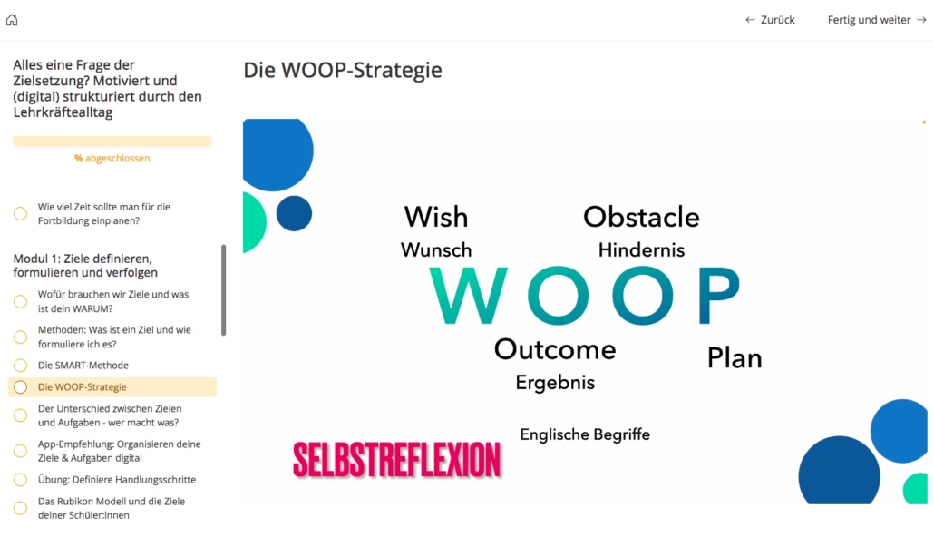 Screenshot Online Fortbildung Motivation und Ziele