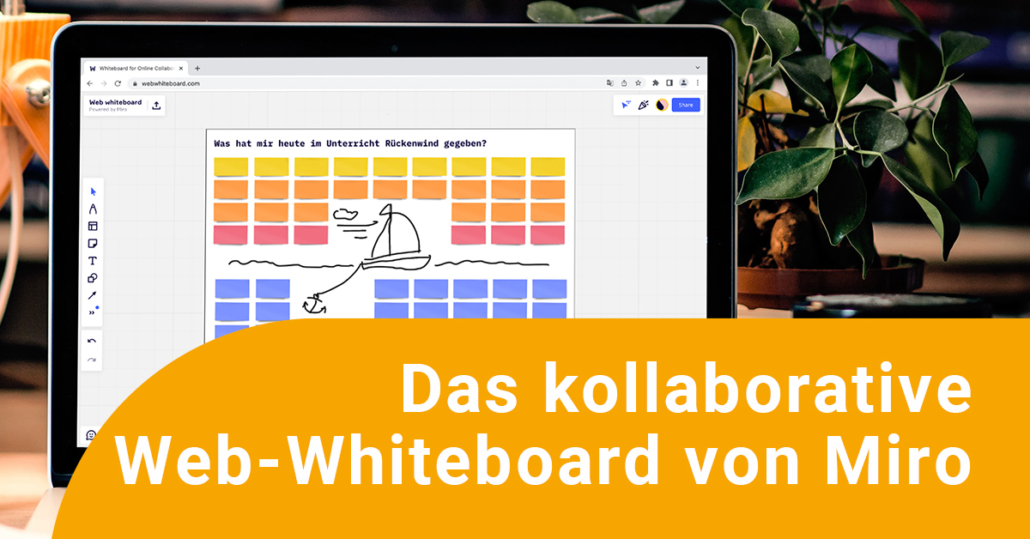 Kollaborativ arbeiten mit Miro und dem Web-Whiteboard Auf einem Laptop ist Miro Lite geöffnet: Das kostenlose Web-Whiteboard.