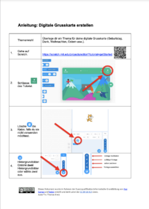 Unterrichtsmaterial deutsch Erstellen einer animierten digitalen Grusskarte auf scratch.