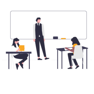 Bild_Zusatzqualifikation_Unterrichtsentwicklung Lehrkraft, die mit zwei Schüler*innen Unterricht gestaltet