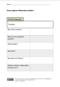 Erstellen eines eigenen Werbeclips mithilfe der Green Screen App Auf dem Bild ist eine Vorschau des Arbeitsblatts zu sehen.