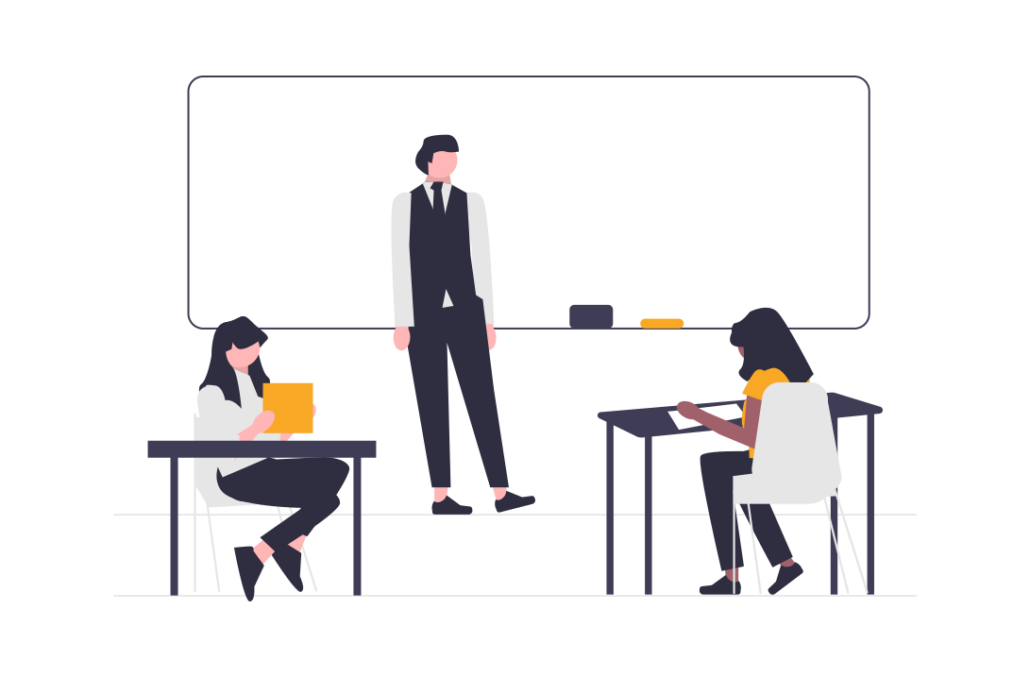 Zusatzqualifikation_Unterrichtsentwicklung Lehrkraft, die mit zwei Schüler*innen Unterricht gestaltet