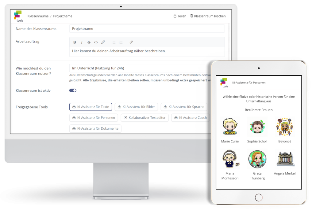 Bild der fobizz Klassenräume auf einem iMac