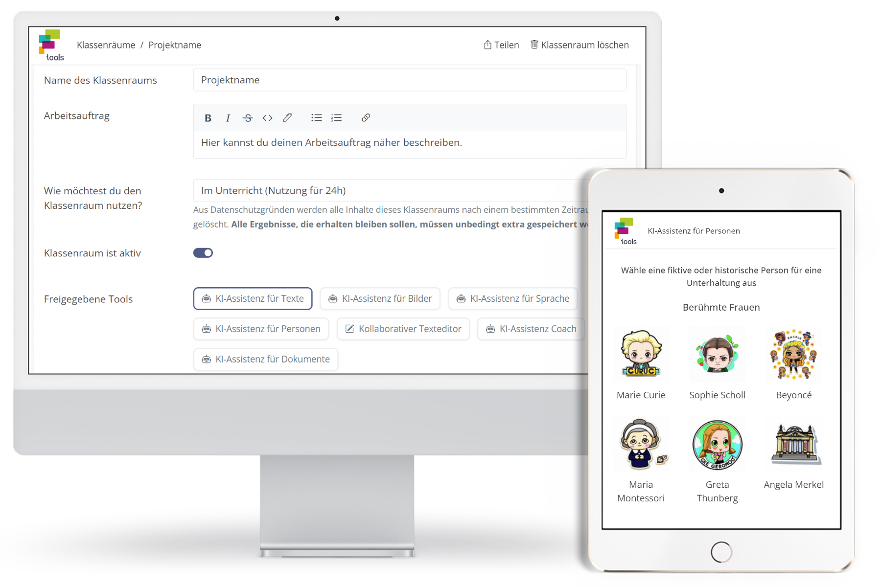 Bild der fobizz Klassenräume auf einem iMac